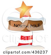 Red And White North Pole Sign With Snow And An Orange Star