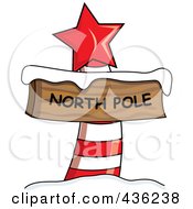 Red And White North Pole Sign With Snow And A Red Star