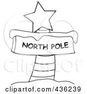 Royalty Free RF Clipart Illustration Of An Outlined North Pole Sign With Snow And A Star by Pams Clipart