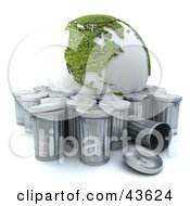 Clipart Illustration Of A Green Recycled 3d Globe Being Tossed Out With The Trash by Frank Boston