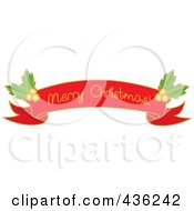 Red Merry Christmas Ribbon Banner With Holly