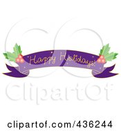 Poster, Art Print Of Purple Happy Holidays Ribbon Banner With Holly