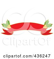 Royalty Free RF Clipart Illustration Of A Red Blank Christmas Ribbon Banner With Holly