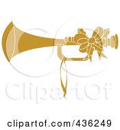 Royalty Free RF Clipart Illustration Of A Yellow Christmas Horn With Holly And A Bow
