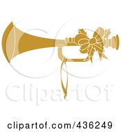 Poster, Art Print Of Yellow Christmas Horn With Holly And A Bow