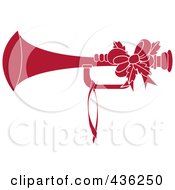 Poster, Art Print Of Dark Red Christmas Horn With Holly And A Bow