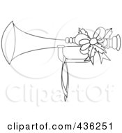 Royalty Free RF Clipart Illustration Of An Outlined Christmas Horn With Holly And A Bow
