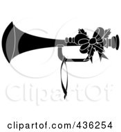 Royalty Free RF Clipart Illustration Of A Black And White Christmas Horn With Holly And A Bow