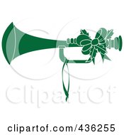 Royalty Free RF Clipart Illustration Of A Green Christmas Horn With Holly And A Bow