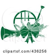 Poster, Art Print Of Green Christmas French Horn With Holly And A Bow