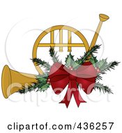 Gold Christmas French Horn With Holly And A Red Bow