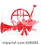 Red Christmas French Horn With Holly And A Bow