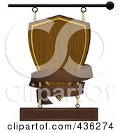 Poster, Art Print Of Wooden Shield Store Front Sign With A Brown Banner