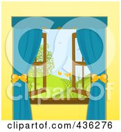 Poster, Art Print Of Open Window With A View Of A Spring Landscape