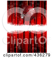 Poster, Art Print Of Red Disco Ball Christmas Ornament Background With A Bar Of White Grunge