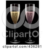 Glasses Of Pink And Yellow Champagne On Black