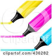 Poster, Art Print Of Digital Collage Of Yellow Pink And Blue Highlighter Pens Drawing Lines