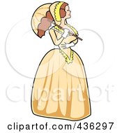 Victorian Woman Strolling In A Yellow Dress With A Parasol