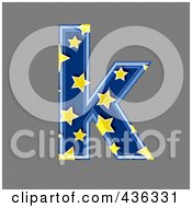 Poster, Art Print Of 3d Blue Starry Symbol Lowercase Letter K