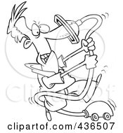 Royalty Free RF Clipart Illustration Of A Line Art Design Of A Man With His Nose Stuck In A Vacuum Cleaner