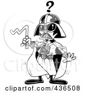 Royalty Free RF Clipart Illustration Of A Line Art Design Of A Confused Vadar Man With A Broken Weapon