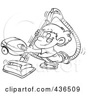 Poster, Art Print Of Line Art Design Of A Happy Boy Using A Vacuum