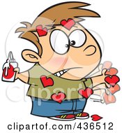 Royalty Free RF Clipart Illustration Of A Messy Boy With Valentine Hearts Glued All Over His Body by toonaday