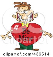 Poster, Art Print Of Grinning Cartoon Man With A Be Mine Valentine Heart Body