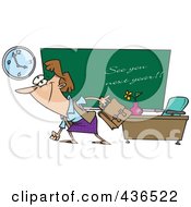 Royalty Free RF Clipart Illustration Of A Female Teacher Leaving Class On The Last Day Of School by toonaday