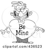 Poster, Art Print Of Line Art Design Of A Grinning Man With A Be Mine Valentine Heart Body