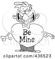 Royalty Free RF Clipart Illustration Of A Line Art Design Of A Grinning Man With A Be Mine Valentine Heart Body