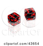 Two Black And Red Dice On A Reflective White Surface