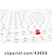 Clipart Illustration Of One Unique Red Dollar Sign Standing Out From A Background Of Rows Of White Dollar Signs by stockillustrations