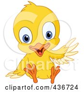 Poster, Art Print Of Cute Yellow Chick Sitting And Waving