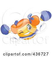 Royalty Free RF Clipart Illustration Of A Winking Emoticon Cheerleader With Purple Pom Poms