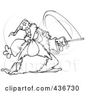 Royalty Free RF Clipart Illustration Of A Line Art Design Of A Wizard Using His Wand by toonaday