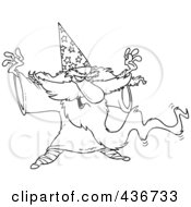 Royalty Free RF Clipart Illustration Of A Line Art Design Of A Wizard Casting A Spell