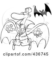 Royalty Free RF Clipart Illustration Of A Line Art Design Of A Vampire And Flying Bat by toonaday
