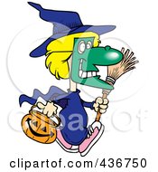 Halloween Witch Girl Carrying A Pumpkin Basket