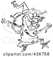 Royalty Free RF Clipart Illustration Of A Line Art Design Of An Energetic Witch Jumping