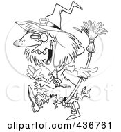 Royalty Free RF Clipart Illustration Of A Line Art Design Of A Creepy Witch Walking