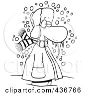 Royalty Free RF Clipart Illustration Of A Line Art Design Of A Cold Winter Man Standing In The Snow With Frozen Snot