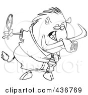 Royalty Free RF Clipart Illustration Of A Line Art Design Of A Vain Boar Looking In A Mirror