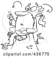 Royalty Free RF Clipart Illustration Of A Line Art Design Of A Stinky Old Wise Man Sitting On A Hill by toonaday
