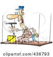 Royalty Free RF Clipart Illustration Of A Window Washer On A Platform by toonaday