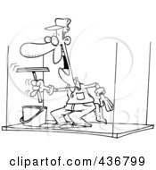 Royalty Free RF Clipart Illustration Of A Line Art Design Of A Window Washer On A Platform