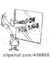 Royalty Free RF Clipart Illustration Of A Line Art Design Of A Homeowner Shopping For Windows