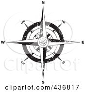Royalty Free RF Clipart Illustration Of A Black And White Grungy Compass by michaeltravers