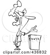 Royalty Free RF Clipart Illustration Of A Line Art Design Of A Woman Putting Her Ballot Into A Vote Box