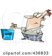 Poster, Art Print Of Cartoon Man Putting His Ballot Into A Vote Box